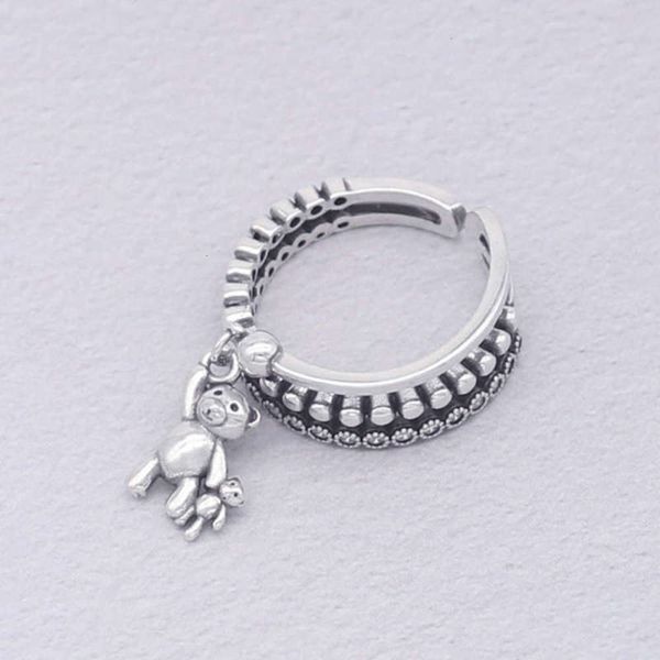 

thai silver multi-layer hollow out willow nail inlaid stone fashion cute animal cub opening ring female, Black