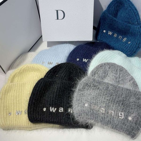 

hat king letter rabbit hair knitted autumn and winter fashion sequin soft waxy warm lovely wool head cap female, Blue;gray