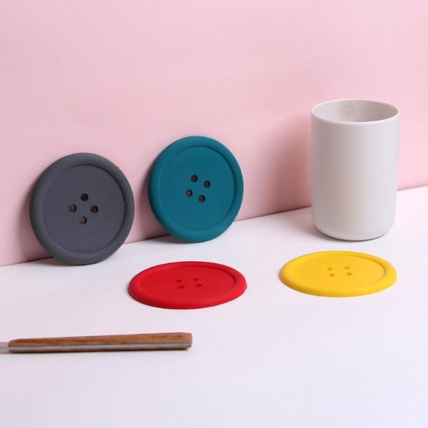 

mats & pads creative simple wind candy color silicone round button cup mat waterproof anti slip heat insulation tea