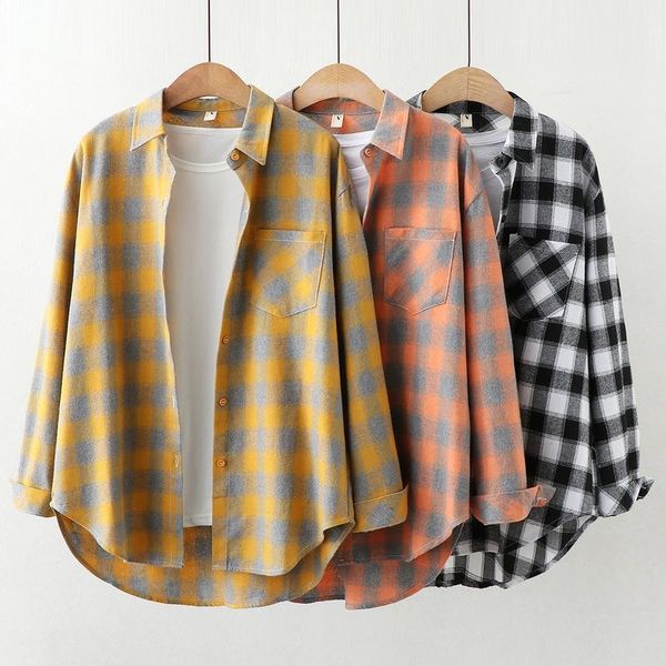 

women's blouses & shirts autumn s plaid womens loose long sleeve female chcecked clothes outwear lady, White