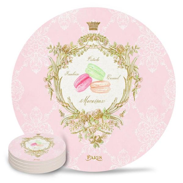 

mats & pads french patisserie macarons round set non-slip heat proof ceramic coffee drink coasters table decoration placemats