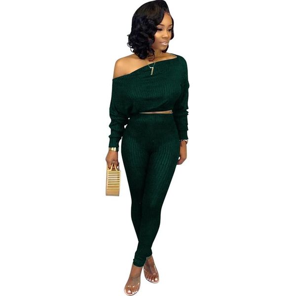

two piece dress bodycon 2 set women ribbed off shoulder crop long pants matching sets casual tracksuit outfits, White