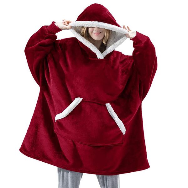 

women's hoodies & sweatshirts winter clothes outdoor pocket blankets sweatshirt warm soft hoodie slant robe bathrobe pullover women, Black