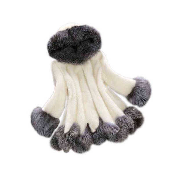 

haining fur coat women's medium long mink collar imitation 211207, Black