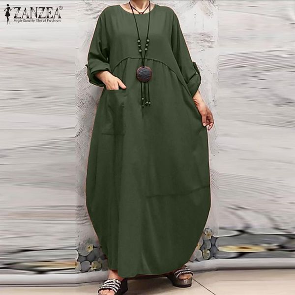 

women's baggy sundress 2021 vintage solid maxi dress long sleeve vestidos female robe oversized s-5xl casual dresses, Black;gray