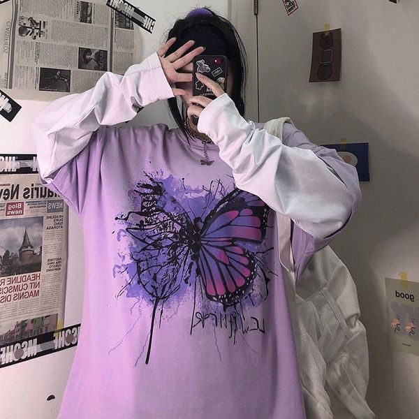 

women's t-shirt 2021 butterfly pattern ladies fashion trend harajuku, White