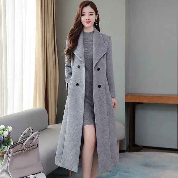 

women's wool & blends winter cashmere long coat vintage 2021 autumn plus size warm thicken woolen black jacket women party outw