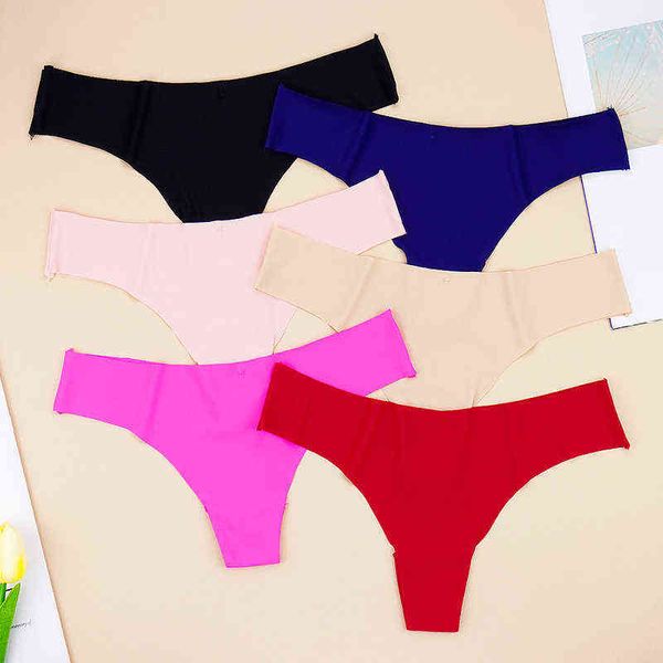 

6pcs/lots women seamless panties string lady underwear ice silk thongs seven colors low-waist sports underpants 211109, Black;pink