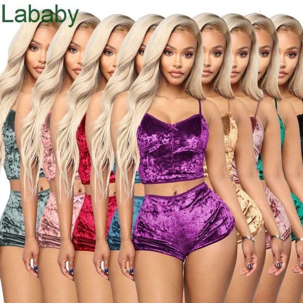 

women's women pajamas designers clothes 2021 velvet two piece suits ladies 2pcs sleepwear female vest shorts set summer womens nightwea, Black;red