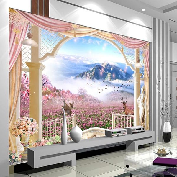 

wallpapers custom 3d po wallpaper murals romantic garden style outside the window living room decor mural wall cloth papel de parede