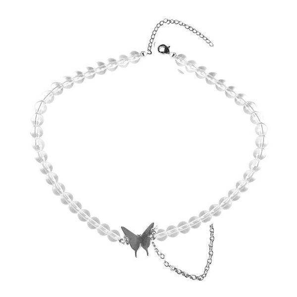 

pendant necklaces sweet fashion choker butterfly clavicle chain necklace girls women charm fabric jewelry korean black white party wedding g, Silver