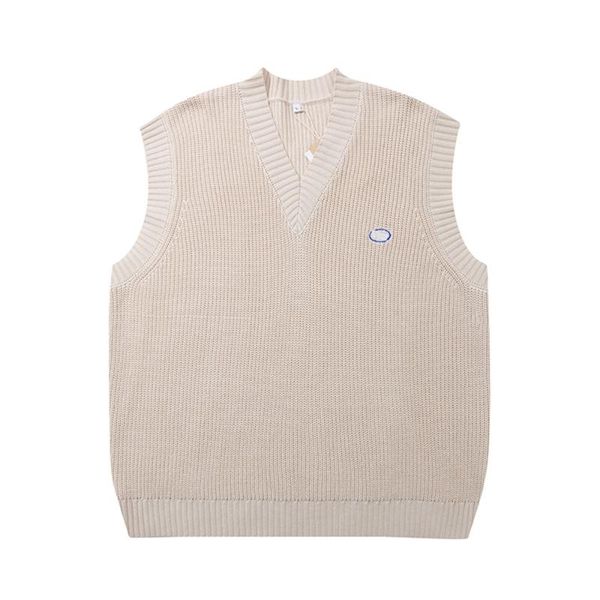 

men's vests letter embroidery knitted vest mens autumn casual sleeveless sweater loose v-neck pullover men, Black;white