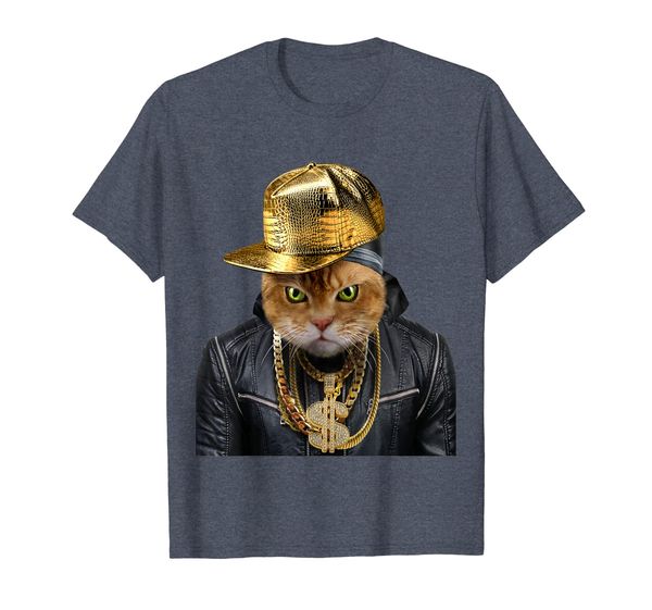 

orange tabby cat rapper as hip hop artist t-shirt, White;black