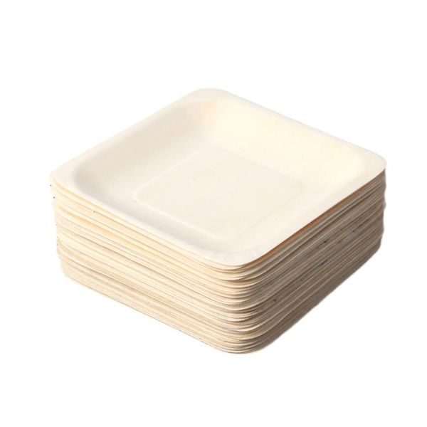 

dishes & plates 50pcs square disposable wooden plate party tableware for wedding restaurant picnic birthday 140x140mm