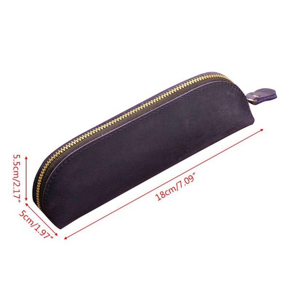 

pencil bags crazy horse leather bag vintage retro zipper fountain pen makeup pouch