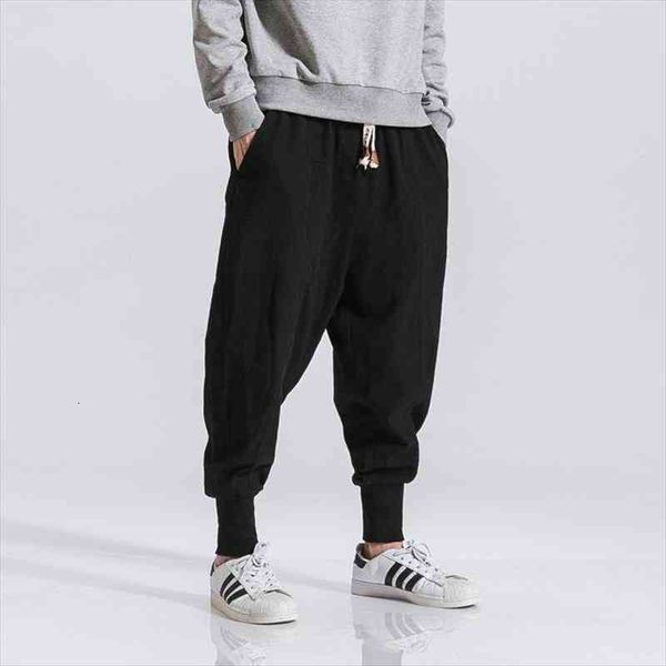 

streetwear harem korean style casual women pant cotton linen trouser man jogger spring baggy, Black