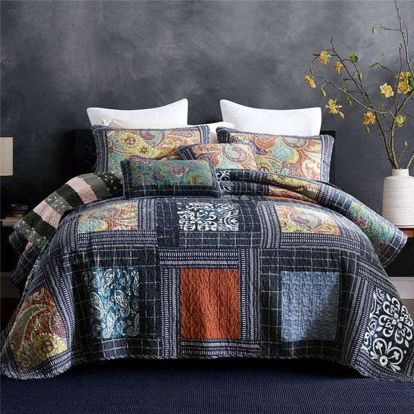 

comforters & sets chausub vintage bedspread cotton quilt set 3pcs patchwork coverlets bed cover pillowcase king queen size quilts summer bla