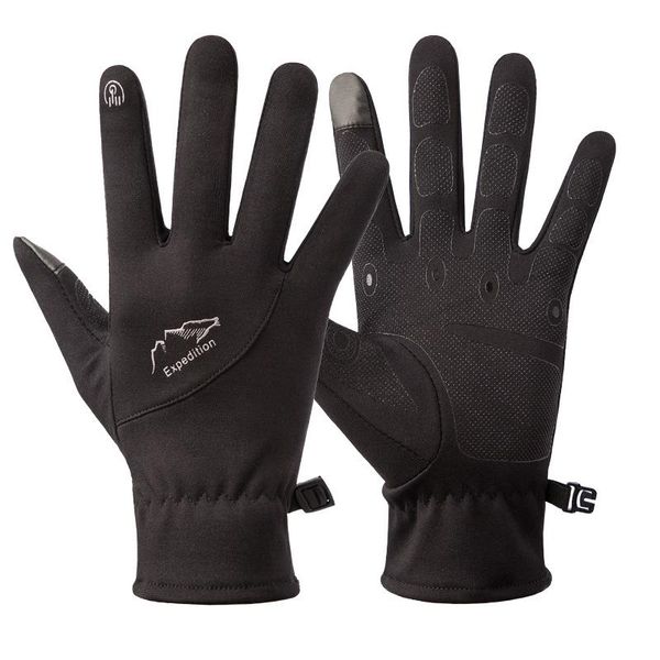 

cycling gloves sports outdoor warm full finger touch screen non-slip skin-friendly fabric wear-resistant riding, Black