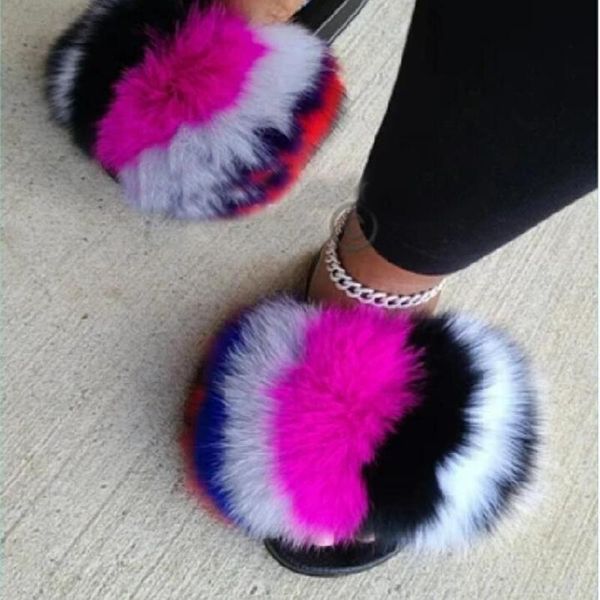 

women summer fluffy fur slippers lovely pom slides fuzzy sandals designer beach flip flops big indoor house shoes, Black