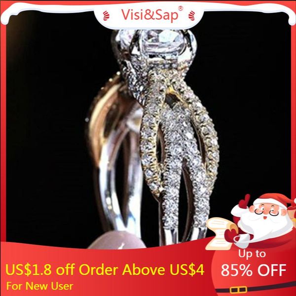 

wedding rings visisap hollow lines icedout ring engagement drop for women anniversary girls birthday party jewelry b2544, Slivery;golden