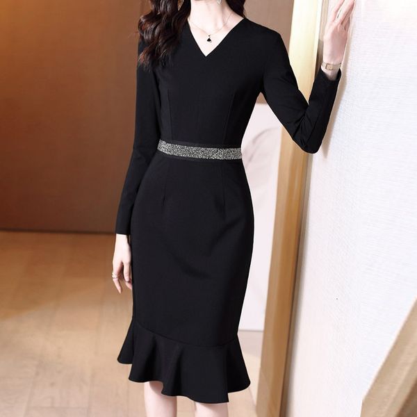 

dress spring low-cut v diamond-studded thin-tempered of women dressed in high-quality black fishtail, Black;gray