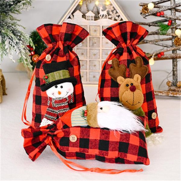 

christmas decorations decoration gift candy bag red plaid santa claus snowman wine bottle cover year party dining table decor xmas