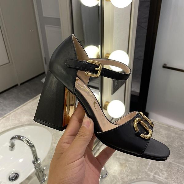

2021 designer's latest fashion women's sandals high heels 34-41 metal buckle luxury atmosphere quality you are worth having 10cm, Black