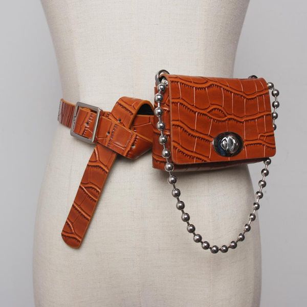 

belts crocodile pattern small bag women's fashion slanting cross hand multi-purpose belt versatile concave shape women, Black;brown