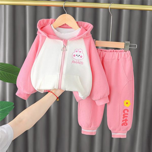 

clothing sets autumn baby girls cartoon lace coats flowers pants infant cotton clothes children outfit kids sportswear, White