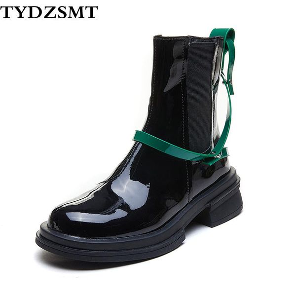 

boots tydzsmt patent leather women spring/autumn goth green narrow band ankle booties female cool girl gothic shoes, Black