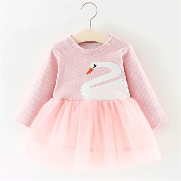 

fashion baby dress swan autumn princess clothes long sleeve infant spring girls clothing 210429, Red;yellow