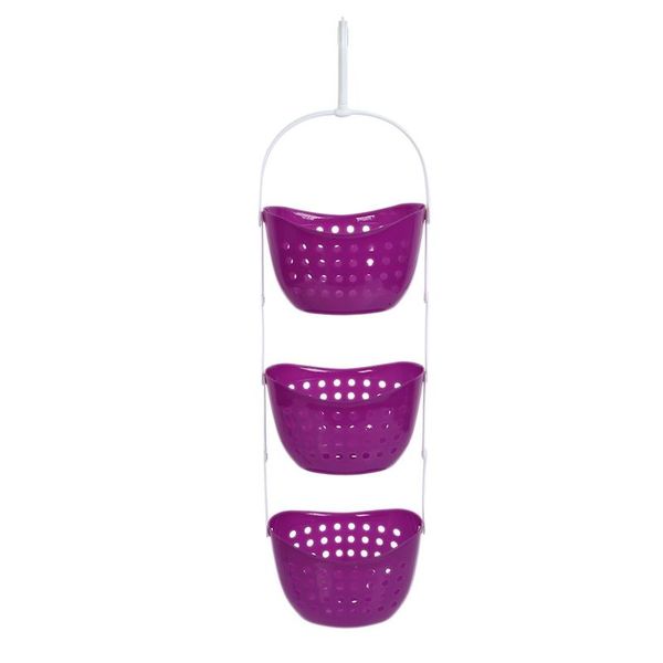 

bath accessory set 3-tier plastic basket shower caddy hanging rack tidy shelf organiser storage, purple