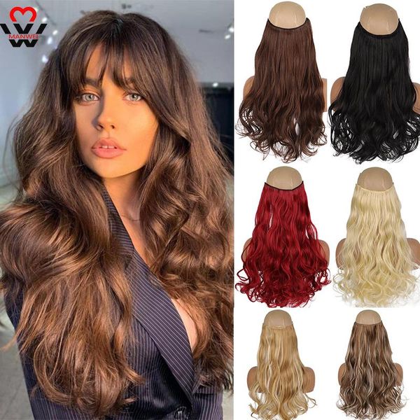 

synthetic wigs manwei 1pcs/set 24" hairpiece 5 clip curls in false styling hair heat resistant, Black