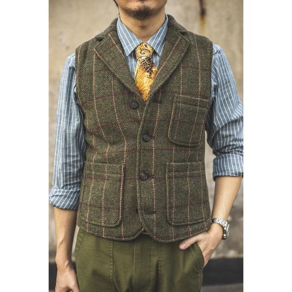 

men's vests red woolen tweed vest vintage style suit waistcoat for men buckle back, Black;white