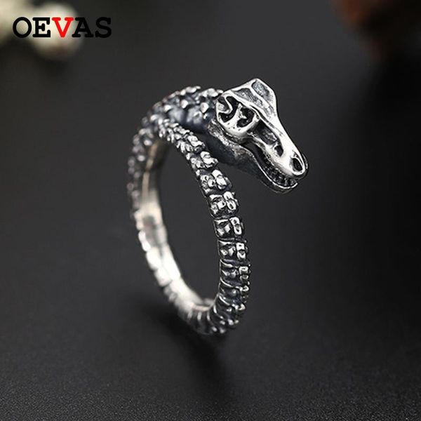 

cluster rings oevas solid 925 sterling silver dragon bone ring punk gothic fashion s925 for men thai jewelry open size, Golden;silver