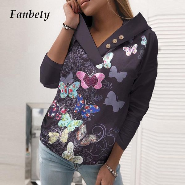 

women's hoodies & sweatshirts women casual butterfly print hooded sweatshirt autumn long sleeve pocket pullover elegant leopard female, Black