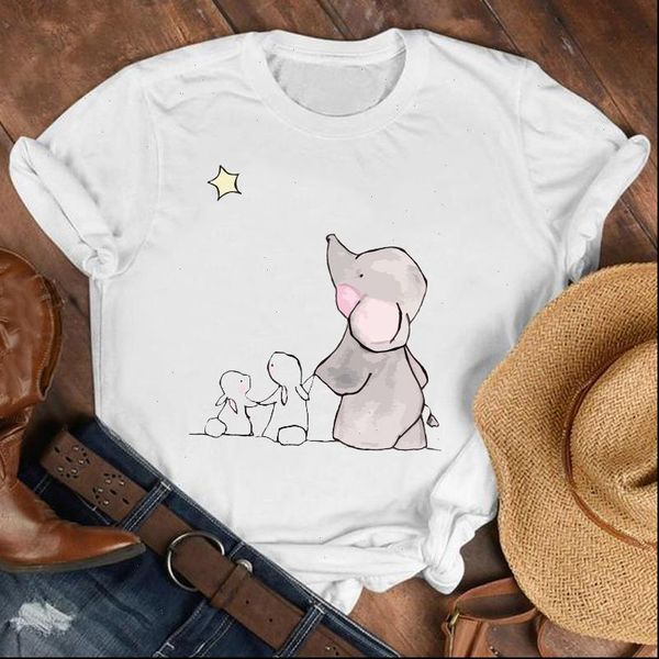 

women lady 90s elephant casual womens t shirts funny short sleeve cartoon shirt clothes tee female print, White