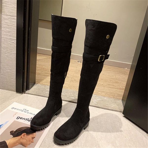 

boots women's 2021 winter flat heel square high-riding womens fashion woolen snow women shoes platform r30v, Black