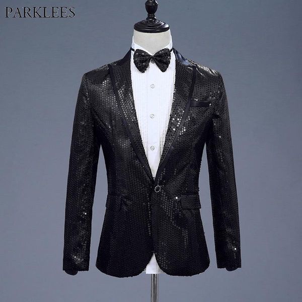

men's suits & blazers mens one button black sequin glitter embellished dress nightclub dj promsuit jacket men stage singers blazer masc, White;black