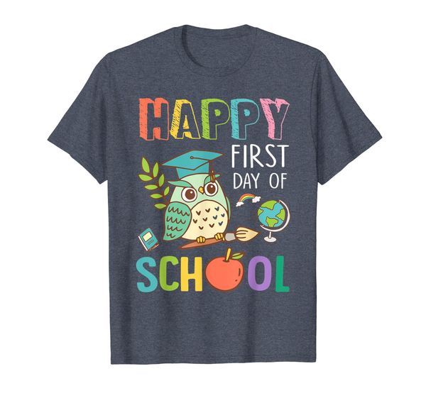

happy first day back to school t-shirt owl and books, White;black