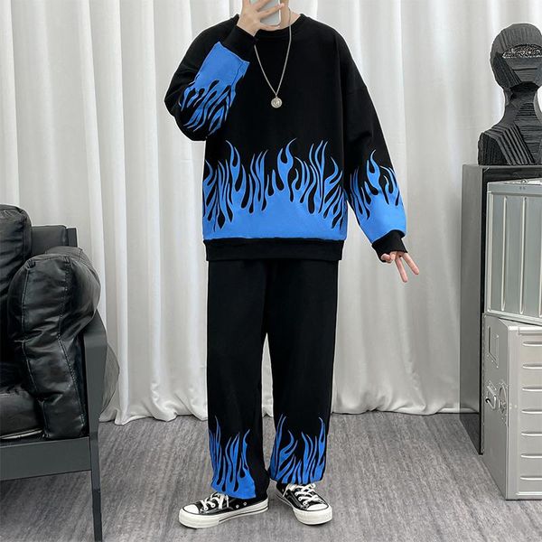 

jogging clothing hip hop men set fashion brand tracksuit printed sweatshirt + pants sportswear suit male casual outerwear track suits jogger, Black;red