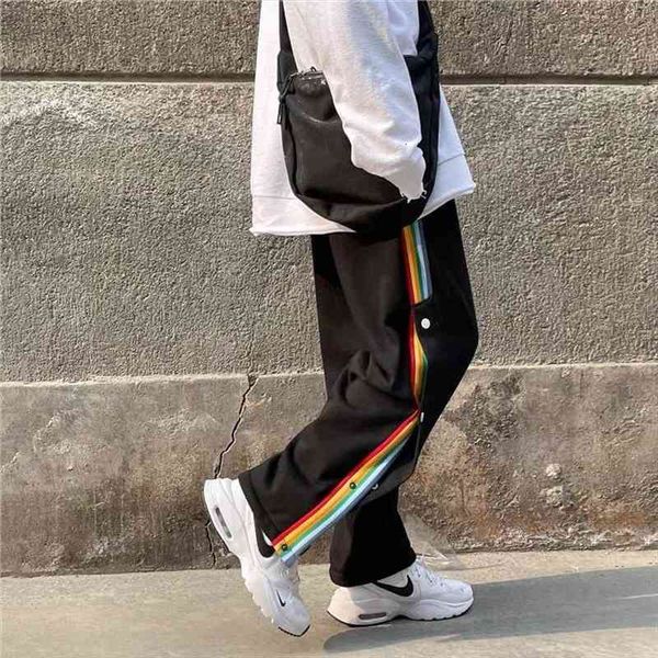 

harajuku black joggers sweatpants women button side jogging sports pants baggy oversize wide leg trousers female design, Black;white