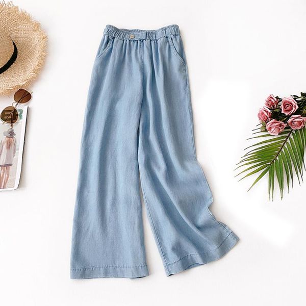 

summer thin cool loose style shopping wide leg jeans pants women's, Blue
