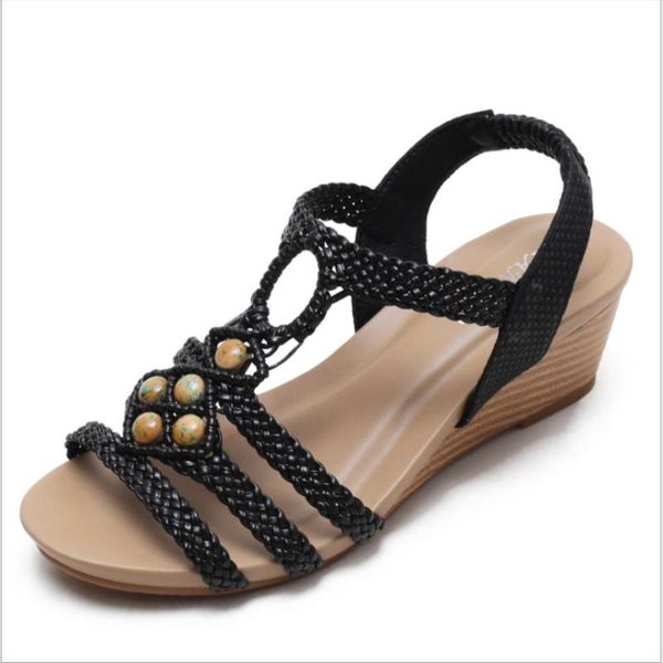 

sandals 2021 women's shoes cool summer flat all-match soft-soled bohemia beach zapatos de mujer xm025, Black