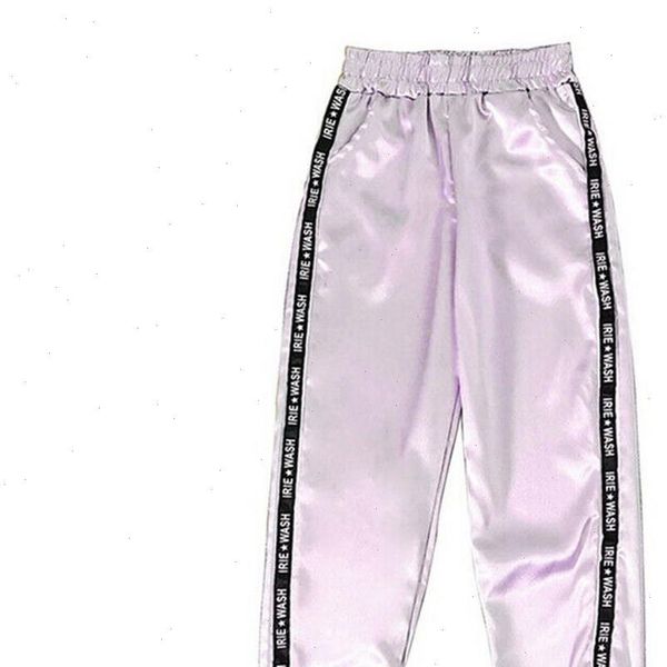 

women capri fashion letter pocket elastic waist reflective sport ribbon trousers soft pants calf length for aug 21, Black;white