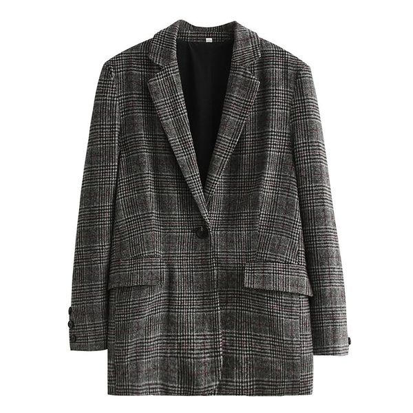 

women's suits & blazers women 2022fashion houndstooth check single button office wear blazer coat vintage long sleeve flap pockets fema, White;black
