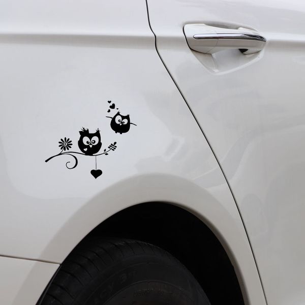 

13.9cm*11.8cm lovely owls birds branch heart vinyl black car sticker