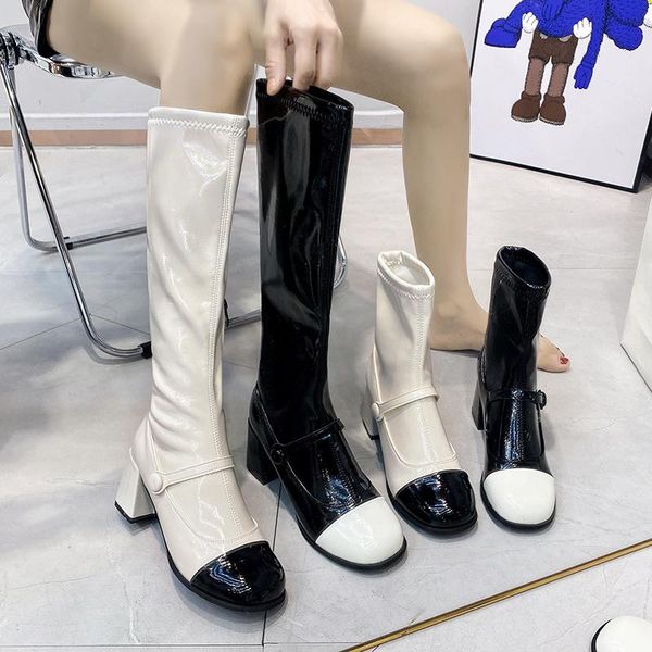 

boots 2021 spring autumn platform non-slip set of feet women's high fashion thick heel round head square casual, Black