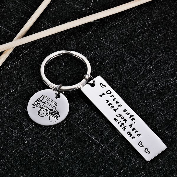 

key chain drive safe car keychain for couples men boyfriend off-road driver stainless steel keyring jewerly gift keyringdio chan contact, Slivery;golden