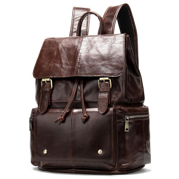 

backpack flap cover full grain leather vintage travel casual laptop